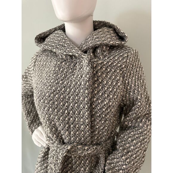 Mossimo Supply Co. Women Coat Tweed Hooded Front Tie Belt Pockets Lined Medium - Picture 6 of 11